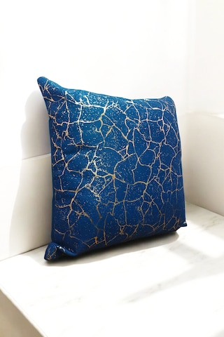 Altın Varak Desenli Dekorafit Tekli Kırlent Kılıfı 42x42 Cm Şık Ve Zarif Tasarım Lacivert