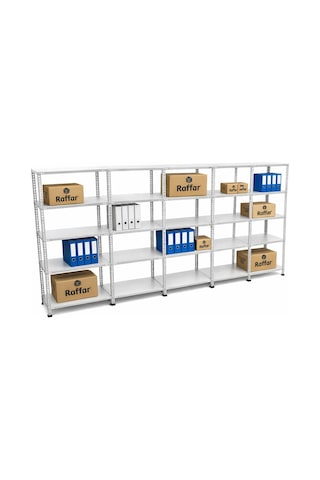 Galvaniz 5 Katlı 5li Birleşik Arşiv Raf Sistemi - Çelik Raf - Metal Raf Metalik