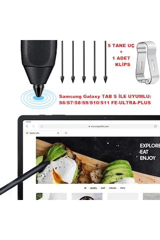 Samsung Uyumlu S Pen Uç Galaxy Tab S Serisi İle Uyumlu Lite,fe,ultra S6,s7,s8,s9,s10,s11 5 Adet Siyah