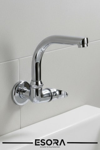 Duvardan Tek Su Çıkışlı Balık Sırtı Oynar Borulu Lavabo Musluk Bataryası Çeşmesi Krom