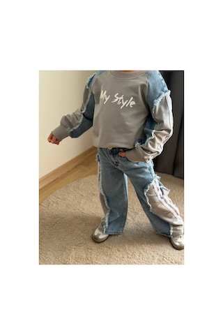 Toikids Kız Çocuk My Style Kot Garnili İkili Takım Gri