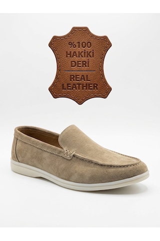BOA Ba0252 İçi Dışı Hakiki Deri Erkek Krem Süet Casual Loafer Termo Taban Ayakkabı