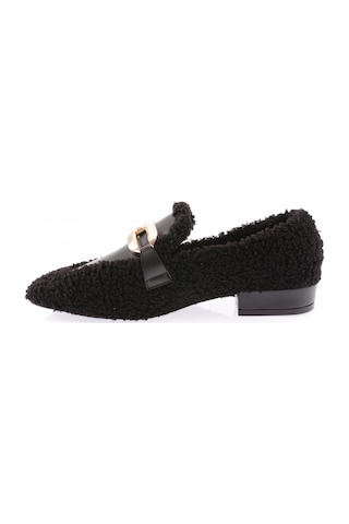 Dgn 5270-424 Metal Tokali Peluş Kadin Oxford Ayakkabi Siyah Peluş