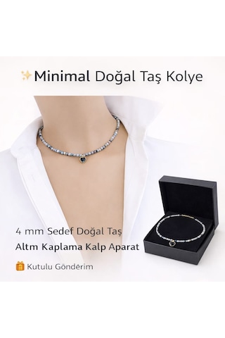 Sedef Doğal Taş Minimal Kalp Kolye Açık Mavi