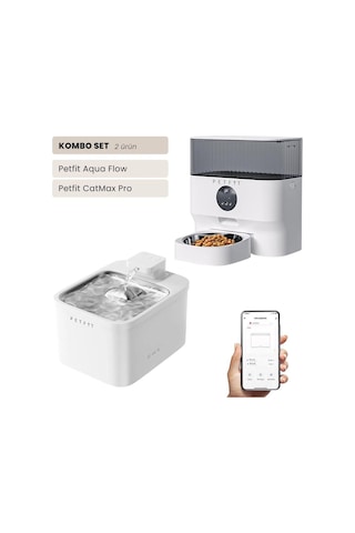 Petfit Aqua Flow Wifi Akıllı Bataryalı Otomatik Kedi Köpek Su Pınarı Çeşmesi Şelalesi+petfit Catmax Pro 5l Wi-fi Kameralı Akıllı Otomatik Mama Kabı Besleme Ünitesi Bundle