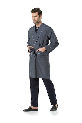 Pierre Cardin 5'li Lacivert Damat Robdöşambr Ve Pijama Takımı Terlik Hediyeli