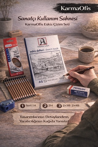 15 Parça Teknik Çizim Seti Spiralsiz A5 100gr Eskiz Defteri+12 Kalem+silgi+kalemtıraş
