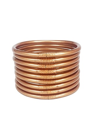 Samdoo 2023 Gümüşlü Pvc Silikon Bilezikler - Zarfımsı Tasarım, Dayanıklı, Unik Aksesuar - 9'lu Set Altın Rengi Diğer