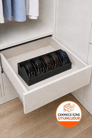 10 Bölmeli Kemer Organizer, Çorap, Kravat, Takı, Makyaj, Çekmece, Dolap İçi Depolama Siyah