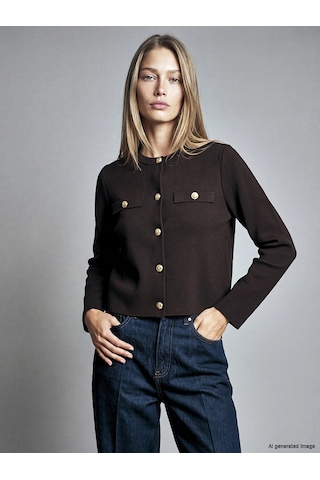 LC Waikiki Lcw Everyday Kahverengi Bisiklet Yaka Kadın Triko Hırka Dark Brown