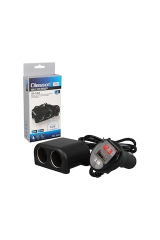 Olesson 1641 12-24v Tek Usb Girişli 120w 80cm Kablolu Dijital Voltaj Ekranlı 2'li Araç Çakmak Çoklay