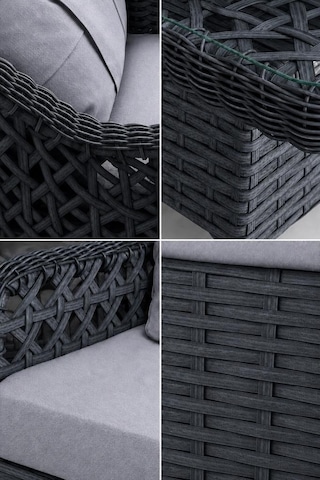 Niron Grand 3'lü Rattan Alüminyum Bahçe Oturma Grubu - Antrasit Temperli Cam Set 3+1+1+puf