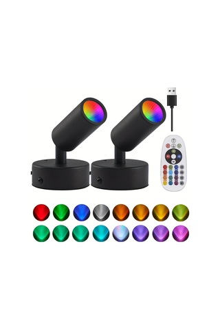 Xuweiwei 2 Paket Siyah Rgbw Renk Degistiren Led Nokta Isiklari Uzaktan Kumandalı 16 Milyon Renk Usb Aydinlatma Siyah