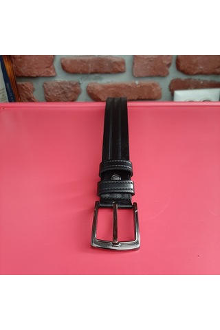Erkek Kemer Desenli Siyah Hakiki Deri Vejetal Dana Derisi 3.5 CM Siyah