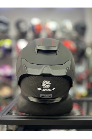 Scoyco 871 Kapalı Kask Mat Gri Kırmızı Siyah Vizörlü
