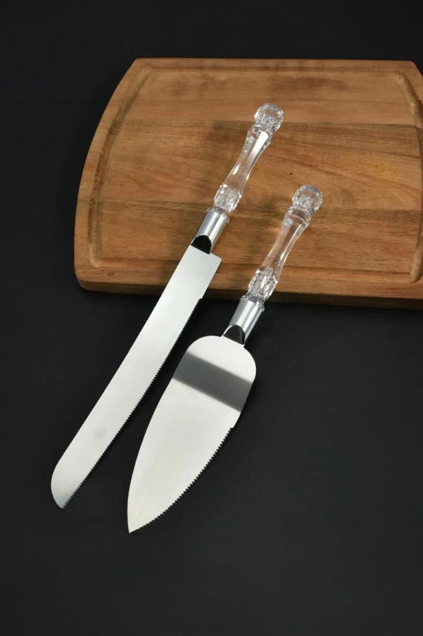 2 Li Paslanmaz Çelik Pasta Servis Seti Spatula Bıçak Seti