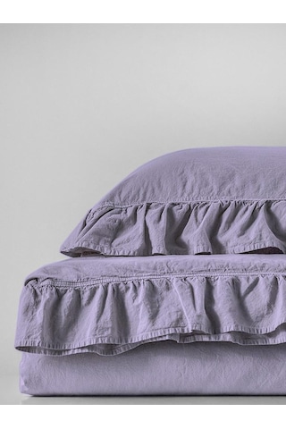 Fırfırlı Stonewash Cotton Nevresim Takımı 200x220 Lila