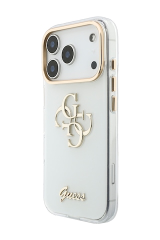 Apple iPhone Uyumlu 18 Pro  Kılıf Guess  Lisanslı Yazı Ve 4g Büyük Metal Logolu Silikon Kapak Beyaz