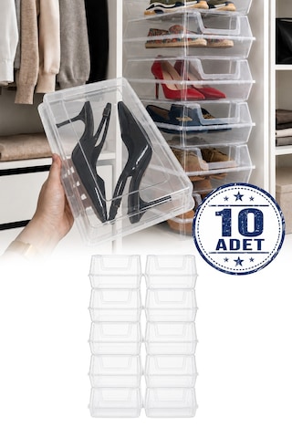 10lu Şeffaf Ayakkabı Kutusu Kapaklı İstiflenebilir Kadın Erkek Ayakkabı Organizer Diğer