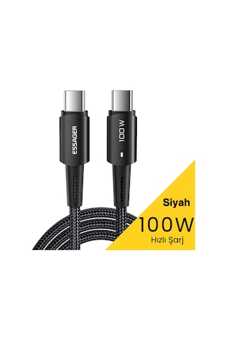 Essager Led Işıklı 1metre 5a 100w Type C To Type C Şarj Kablosu Örgü Kopmaz Kablo Şarj Akım Koruma Desen - Ben10