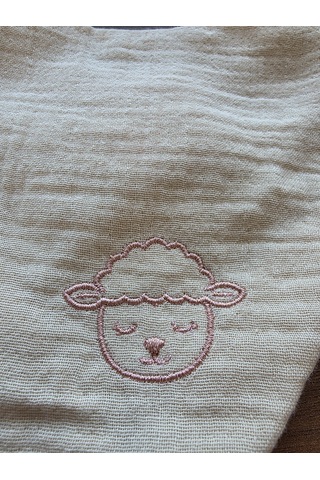 Sleepy Lamb Nakışlı Müslin Bandana Önlük Krem