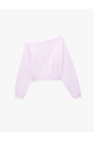 Koton Uzun Kollu Üç İplik Asimetrik Kayık Yaka Omzu Açık Sweatshirt Pembe 7wak10123ek Gülkurusu