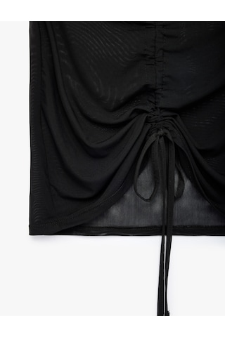 Koton Slim Fit Drapeli Mini Tül Pareo Etek Siyah 6sak70025mk