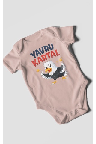Morivokids Yavru Kartal Kısa Kollu Bebek Body %100 Pamuk Pastel Pembe
