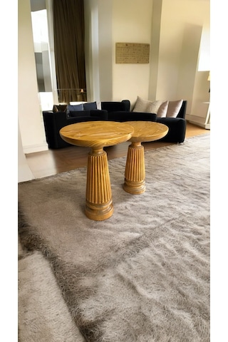 Wood Ahşap 2'li Set Konik Model Mantar Yan Sehpa Modern Meşe Renk