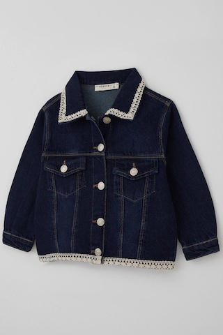 Breeze Kız Çocuk Jean Ceket Yaka & Alt Kısmı Güpür Cep Kapak Detaylı 3-7 Yaş, Koyu Mavi Koyu Mavi