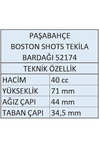 Paşabahçe 52174 Boston Shot Tekila Bardağı 40 ML 12'li