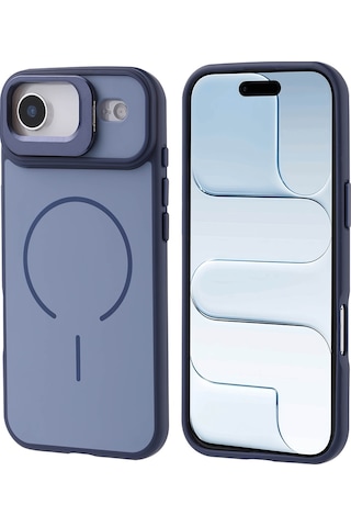 Nourthkiingdom Apple Uyumlu iPhone 17 Air Kılıf M-safe Şarj Özellikli Kamera Standlı Nrtk Notron Kapak - Lacivert Lacivert