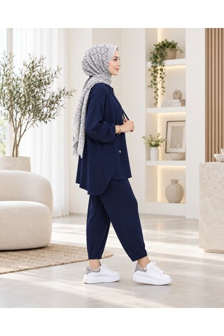 Unika Boutique Kadın Yarım Fermuar Detay İkili Salaş Takım Lacivert