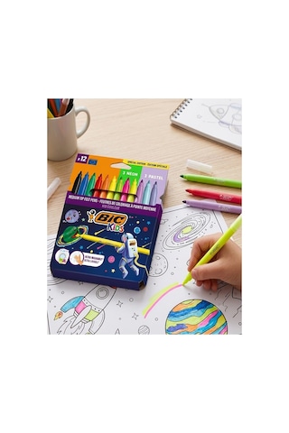 Keçeli Kalem 12 Renk 1 Paket Bic Couleur 12 Li Keçeli Kalem Canlı Renkler Pastel Ve Neon Renkler Yıkanabilir Kaliteli