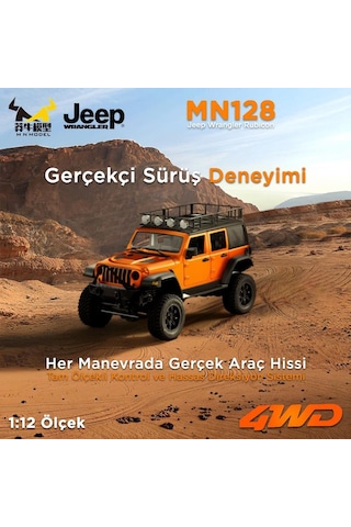 Mn Model Mn128 1/12 Jeep Wrangler Rubicon 4wd Rc Model Crawler Offroad Truck Uzaktan Kumandalı Araba Rtr Turuncu+dahili Işık Seti Mn-128