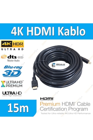 15M Metre 4K Hdmi Kablo Ultra Hd Siyah Altın Uç Receiver Ps3 Ps4