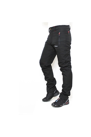 Mudwill Outdoor Softshell Kışlık Erkek Pantolon 600201 Siyah - Kırmızı