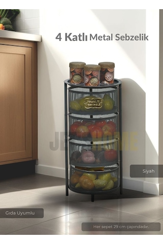 4 Katlı Sebzelik Açılır Metal Patates Soğan Sepeti Paslanmaz Meyvelik Organizer Sepet Siyah Siyah