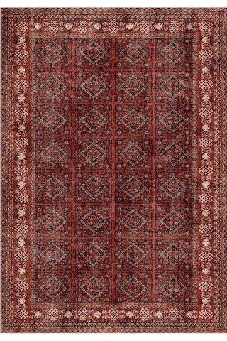 Çam Halı Anatolia 32-059 Etnik Afgan Halısı Desenli Dokuma Tabanlı Yıkanabilir Şönil Salon Ve Oda Halısı Kırmızı - Bordo
