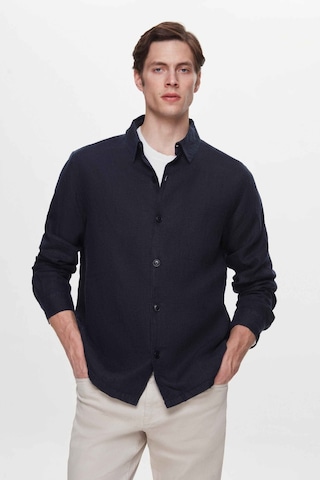 D'S Damat Ds Damat Comfort Fit Lacivert Düz %100 Keten Gömlek Ceket 2hc04s2194850 Lacivert