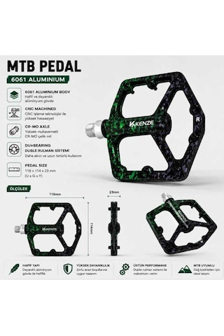 Kenze 3 Rulmanlı Ultralight Alüminyum Alaşımlı Mtb Bmx Geniş Hafif Platform Pedal Yeşil Mor