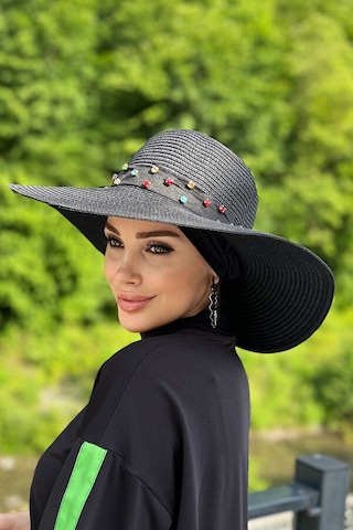 Remsa Şerit Taşlı Hasır Şapka Rş-97 Siyah Siyah