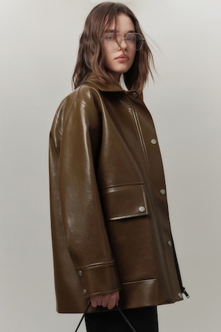 Halsey Dokulu Deri Ceket Yeşil Yeşil