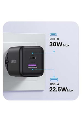 30w Gan Hızlı Şarj Cihazı 2 Portlu, 1xusb-a, 1xusb-c, Siyah, 65014 ' Siyah