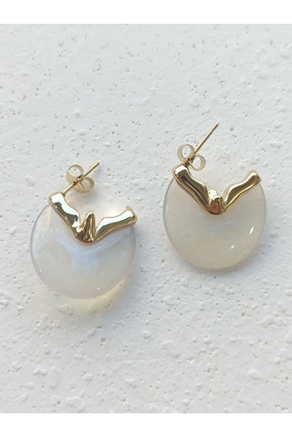 Ay Taşı Çelik Küpe Altın