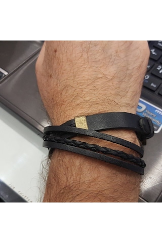 Deritel Bileklik Uzun Siyah Örgü Biyeli Çok Renkli