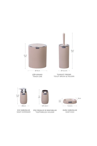 Okyanus Home Vizon Kromlu Çizgili Yuvarlak 5'Li Banyo Seti Vizon
