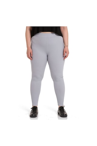 Büyük Beden Fitilli Beli Lastikli Bilek Hizasında Gri Bayan Tayt