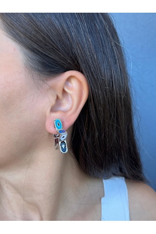 Gümüş Renkli Gözlü Yıldız Küpe