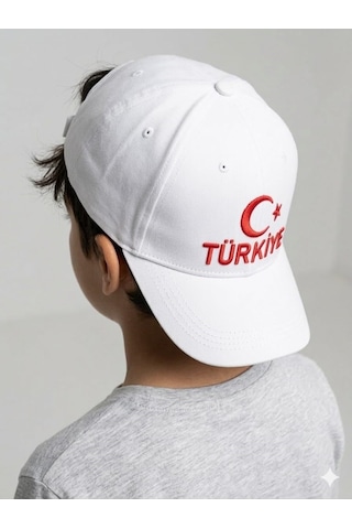 Benitto Kids Kitti 9-15 Yaş Ay Yıldız Ve Türkiye Nakışlı Çocuk Kep Şapka Beyaz